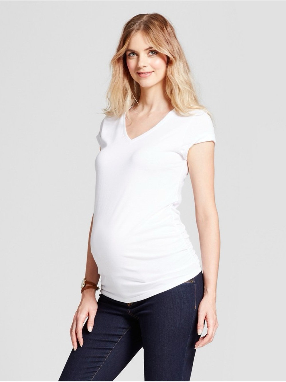 Isabel Maternity by Ingrid & Isabel White V-Neck Short Sleeve Maternity Tee b158